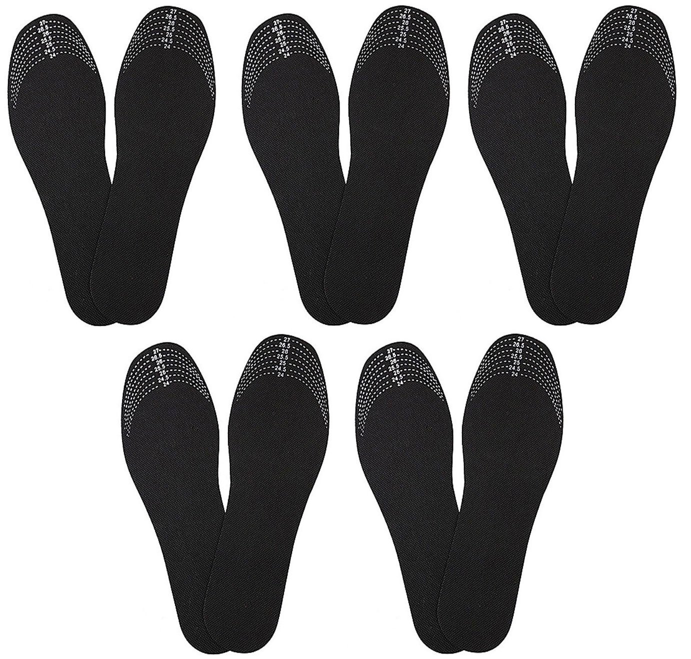 

Pack of 5 Pairs Which Is 10 Insoles to Kill Off the Cause of Odor From Smelly Feet and Shoes Naturally with Activated Charcoal Wetness Drying and Odor Absorbing Shoe Insoles for Women's 7-12 and Mens 5.5-10.5 USA and Canada Shoe Sizes