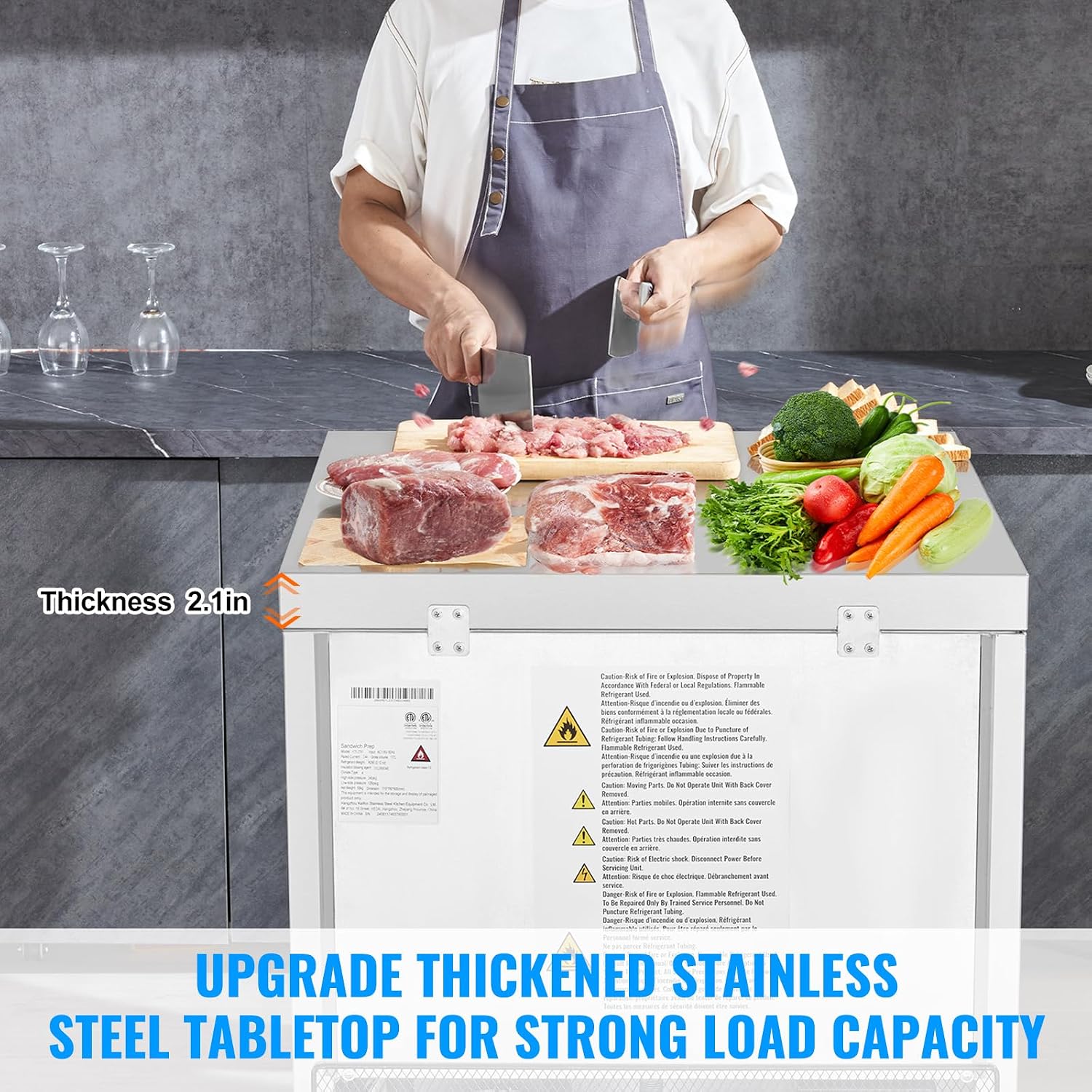 VEVOR Piano di lavoro per congelatore commerciale da 28" W, congelatori sottobanco da 7,4 piedi cubi con ruote, tavolo di preparazione per scongelamento a temperature comprese tra 0 e 8℉, porta singola in acciaio inox_voghion.com