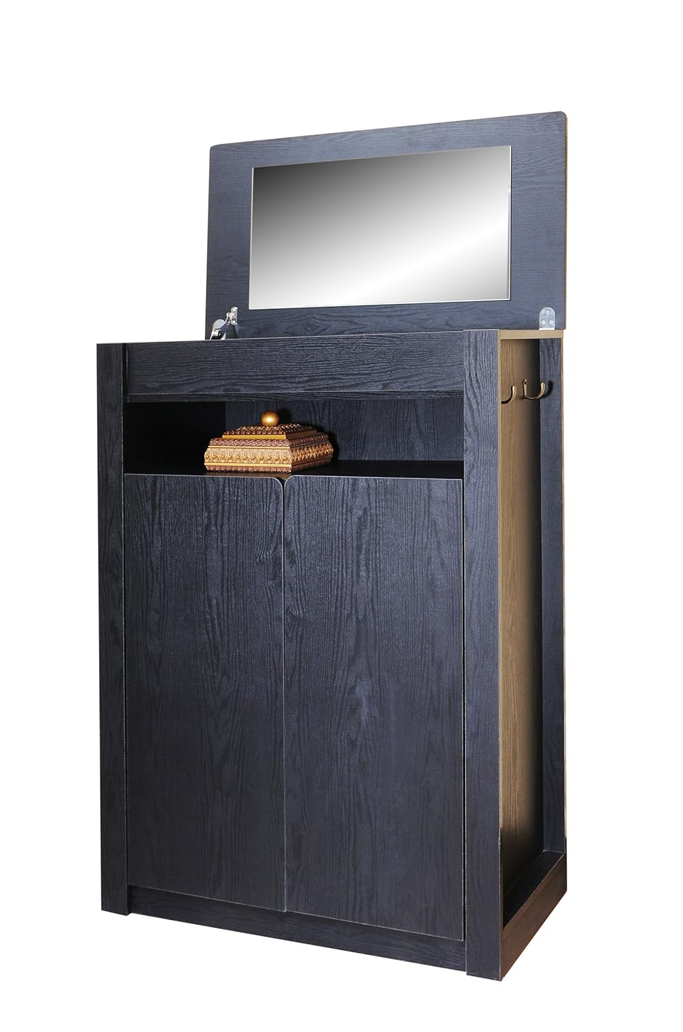 

Furniture of America Grand 5-Shelf with Mirror Top Shoe Cabinet, Black