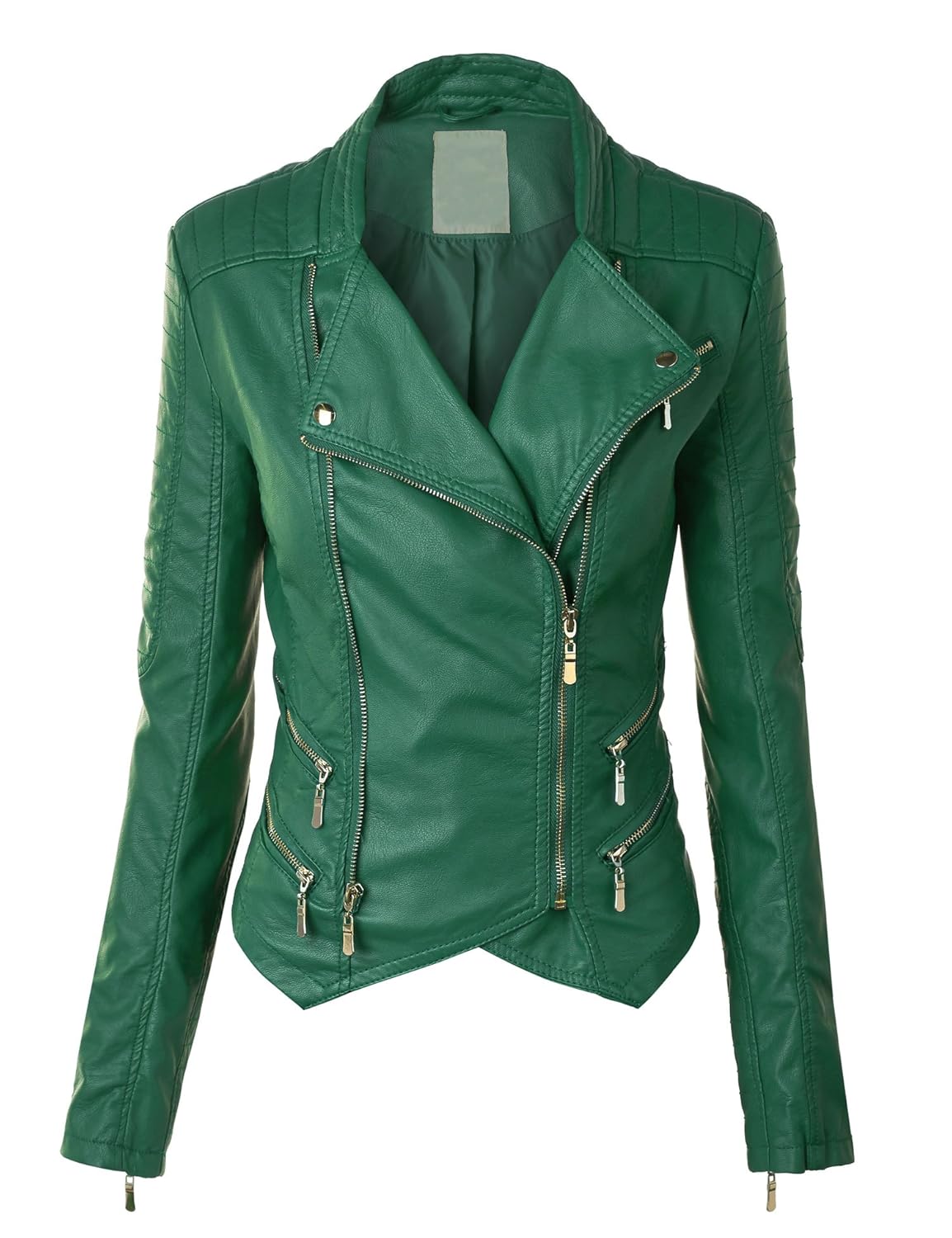 

LL Womens Faux Leather Zip Up Biker Jacket with Stitching Detail