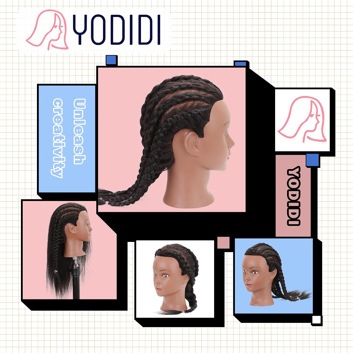Testa di manichino con capelli 100% umani, testa di manichino con capelli umani per cosmetologia, per esercitazioni di parrucchiere e trecce con tavolo (40 cm)_voghion.com
