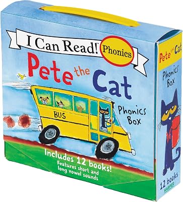 Pete the Cat 12-Book Phonics Fun!: A Box of 12 Mini-Books Featuring Short and Long Vowel Sounds (My First I Can Read)