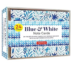 Blue & White Note Cards, 24 Blank Cards: 8 Unique Designs with 25 Patterned Envelopes