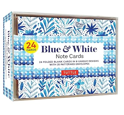 Blue & White Note Cards, 24 Blank Cards: 8 Unique Designs with 25 Patterned Envelopes