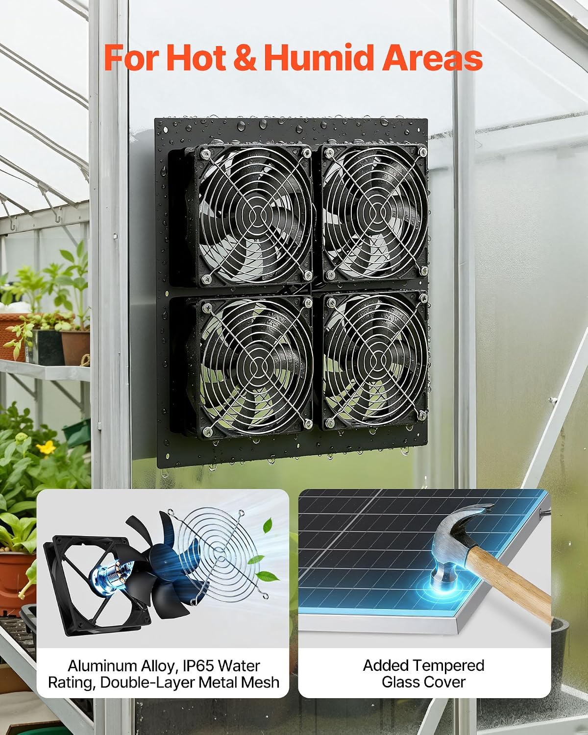 VEVOR Solar Powered Fan, 25W Solar Panel With 4 Fans, Adjustable Solar Panel Angle, 2668 RPM High-Speed, Flexible Installation, Fast Air Exchange_voghion.com