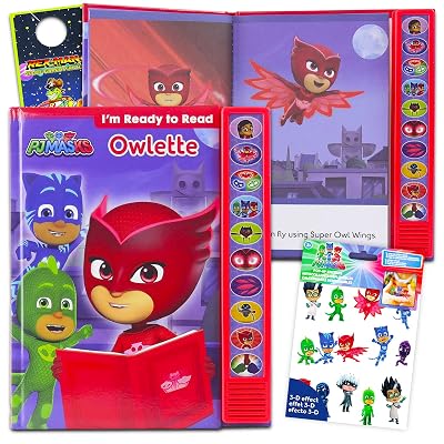 PJ Masks Ready to Read Interactive Storybook with Sound - Bundle with Deluxe PJ Masks Read Along Book with Sound Buttons Featuring Owlette Plus Stickers, Door Hanger (PJ Masks Books for Kids)