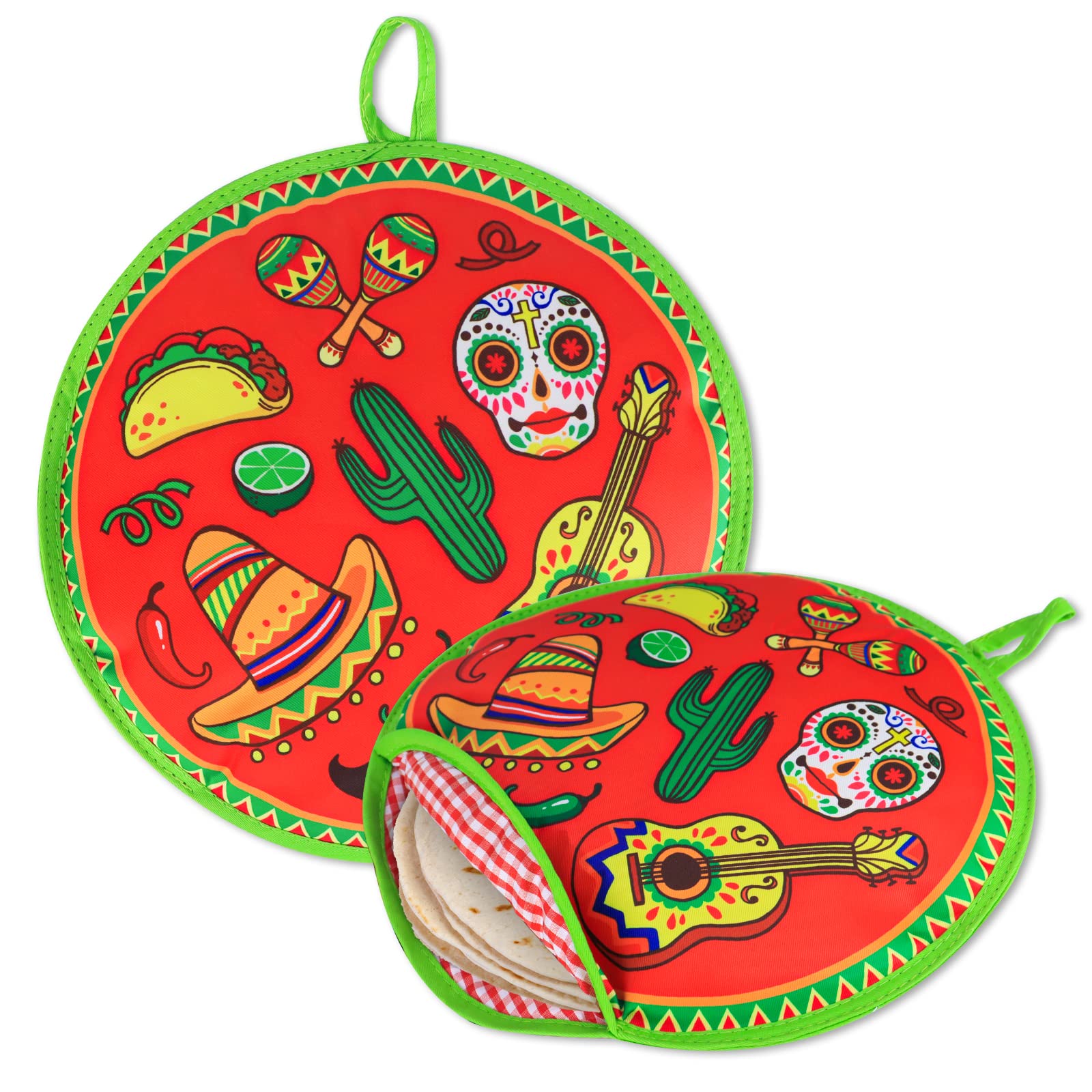 ZKOO 12" Tortilla Warmer Pouch, Insulated Tortillas Pouch for Tortillas, Tacos, Naan, Pizza Rolls, Microwavable Fabric Bag, Tortilla Warmer Keeps Food Warm for Up to 1 Hour (Red)