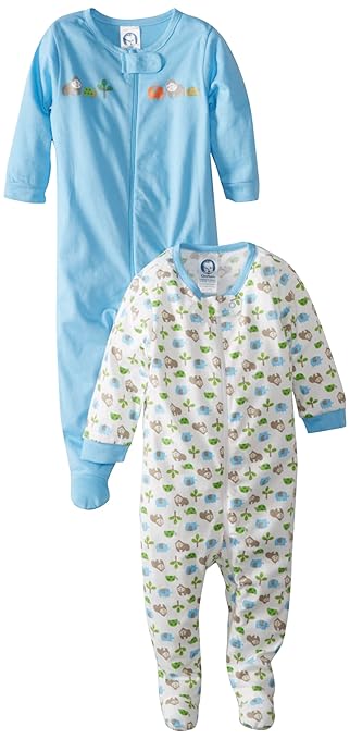 Gerber Baby-Boys Newborn 2 Pack Sleep N Play Gorilla, Gorilla Blue, 3-6 Months