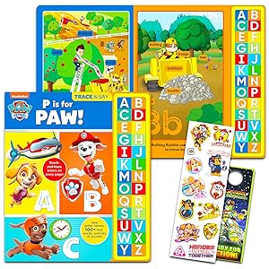 Paw Patrol Interactive Trace and Say Book with Sound - Bundle with Deluxe Paw Patrol Interactive Storybook with Sound Buttons Plus Stickers and Door Hanger (Paw Patrol Books for Kids)