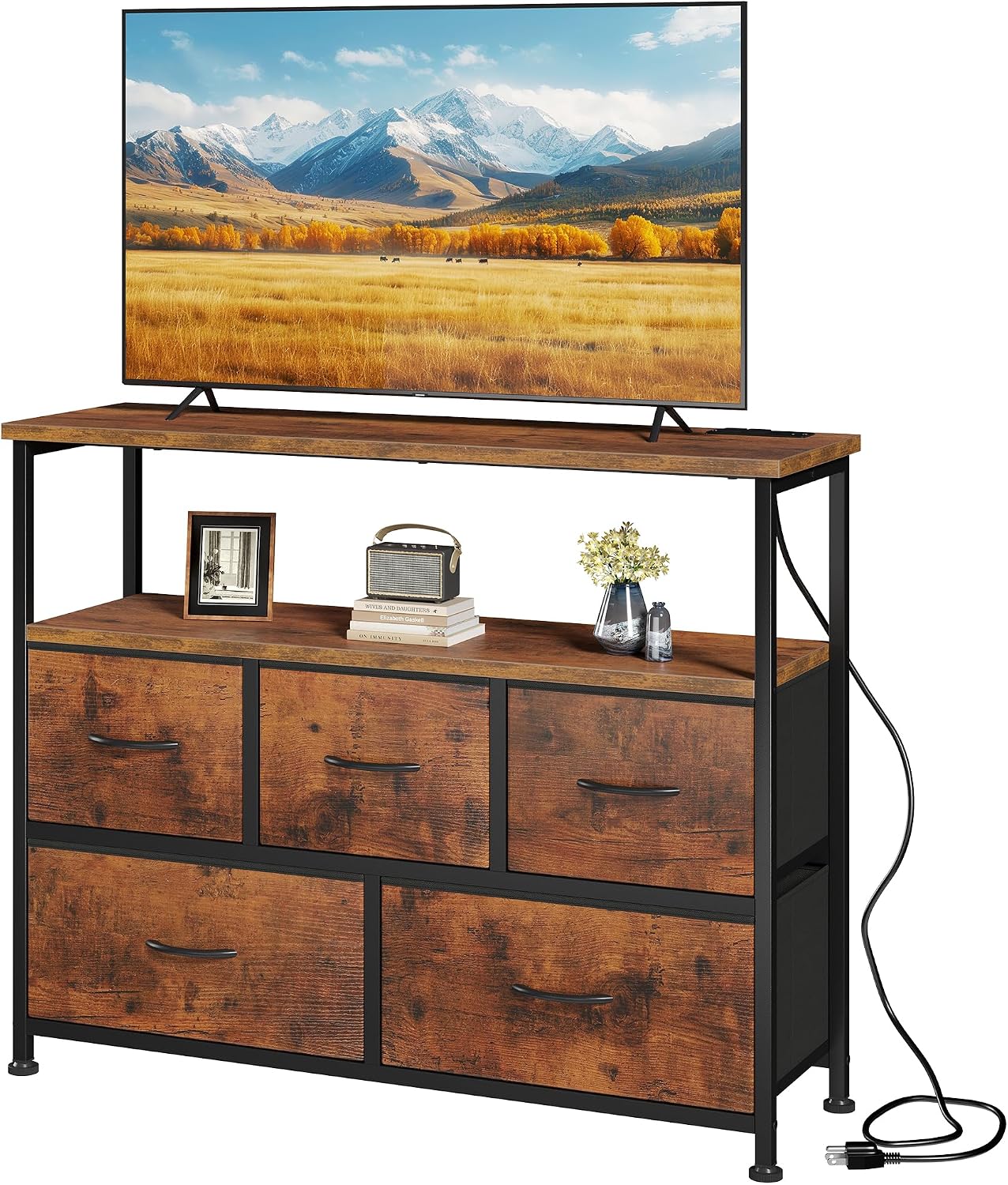 dresser tv stand combo Cambie Carved Wood with Drawers Ample Storage SpaceFeaturing 3 deep drawers TV Stand with Mount and