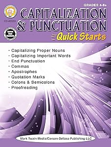Mark Twain Media Capitalization and Punctuation Grades 4-12 Language Arts Workbook, Capitalizing Proper Nouns and Important Words, Punctuation, Proofreading Practice (64 pgs) (Quick Starts)