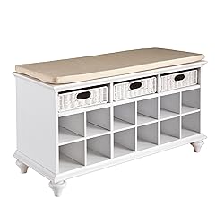 White Shoe Storage Bench with Cushion