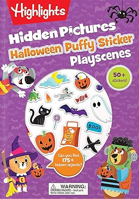 Halloween Hidden Pictures Puffy Sticker Playscenes: Over 50 Reusable Halloween Stickers to Decorate, Find Over 175 Hidden Objects, Solve Mazes and More (Highlights Puffy Sticker Playscenes)
