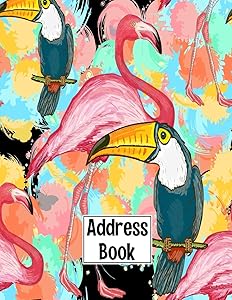 Address Book: Cute Flamingo Toucan Colorful Animal Cover Address Book with Alphabetical Organizer, Names, Addresses, Birthday, Phone, Work, Email and Notes (Address Book 8.5 x 11 Large Print) by Dreamly Books