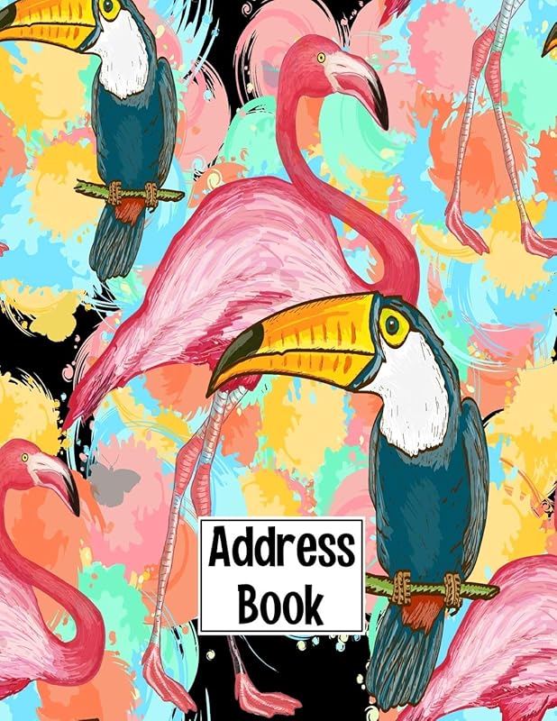 Address Book: Cute Flamingo Toucan Colorful Animal Cover Address Book with Alphabetical Organizer, Names, Addresses, Birthday, Phone, Work, Email and Notes (Address Book 8.5 x 11 Large Print) by Dreamly Books