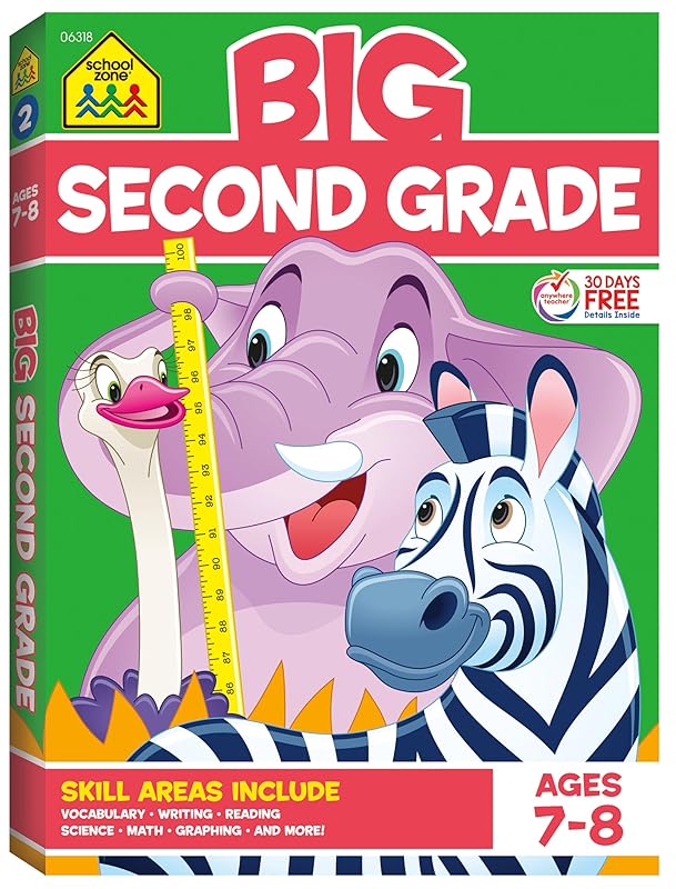 School Zone - Big Second Grade Workbook - 320 Pages, Ages 7 to 8, 2nd Grade, Word Problems, Reading Comprehension, Phonics, Math, Science, and More (School Zone Big Workbook Series) by School Zone