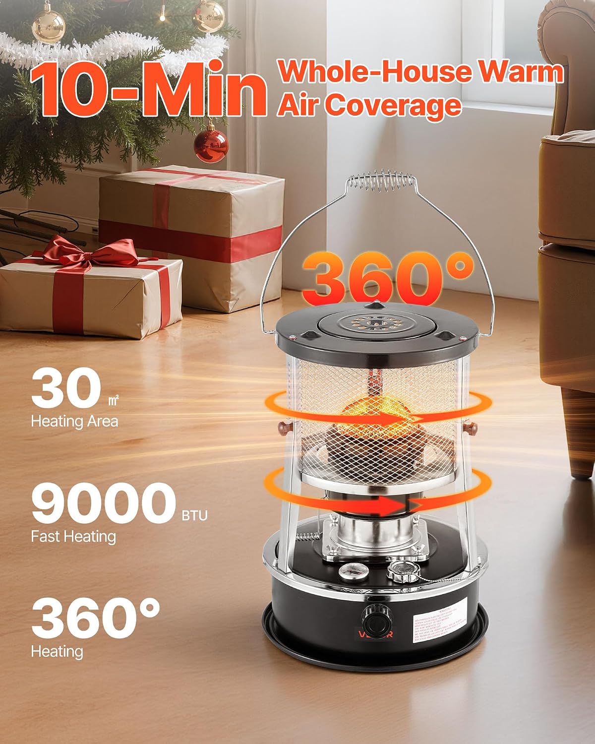 VEVOR 9000 BTU Portable Kerosene Heater & Stove, 2 In 1 Non-Electric Indoor Outdoor Heater With Adjustable Height & Flame & Easy Storage,for Camping_voghion.com