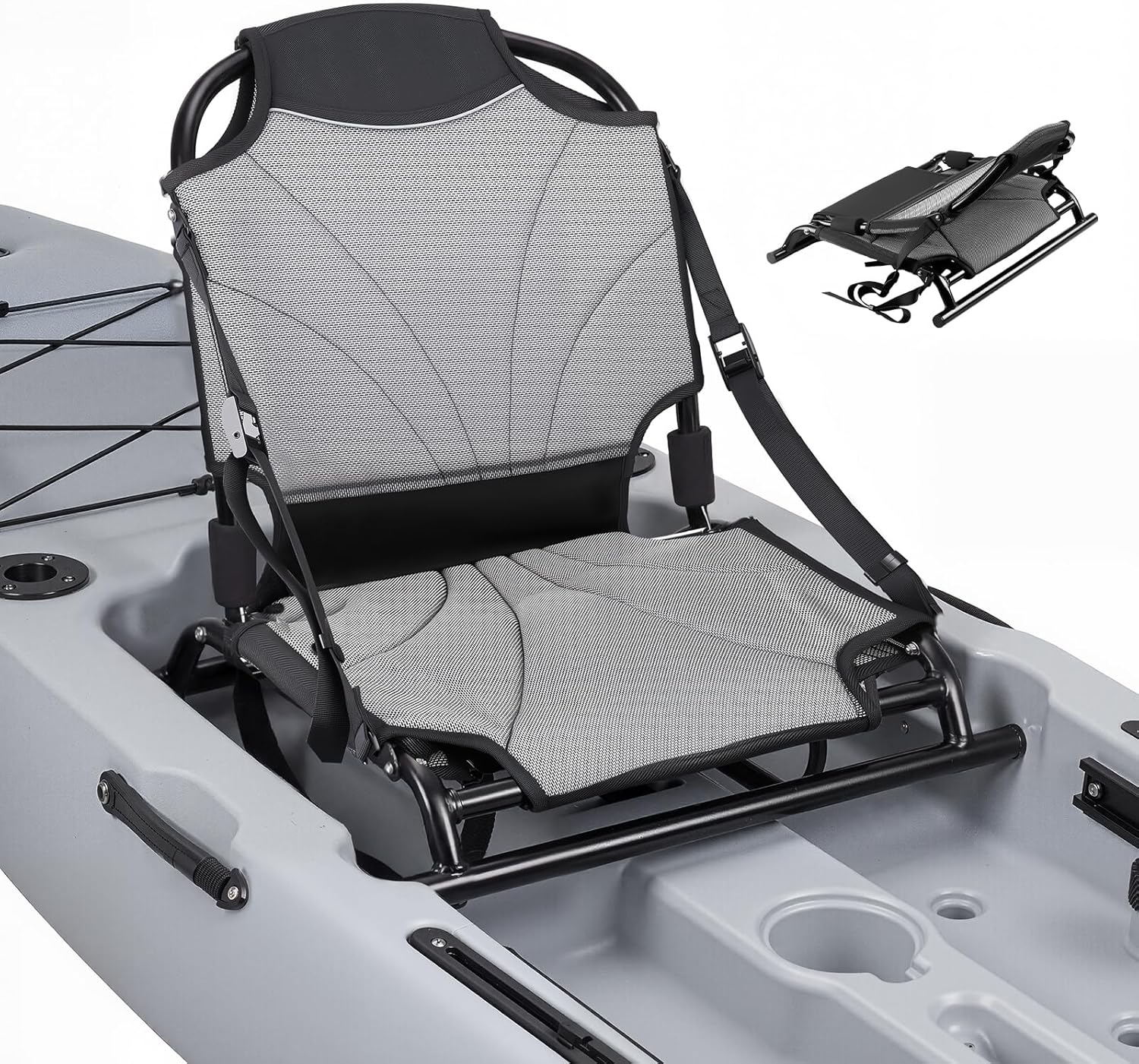 VEVOR Kayak Seat, 1 Pack 1.3" Raised Height, Universal Foldable Canoe Seat With Adjustable Back Support, Adjustable Straps, And Aluminum Alloy Frame_voghion.com