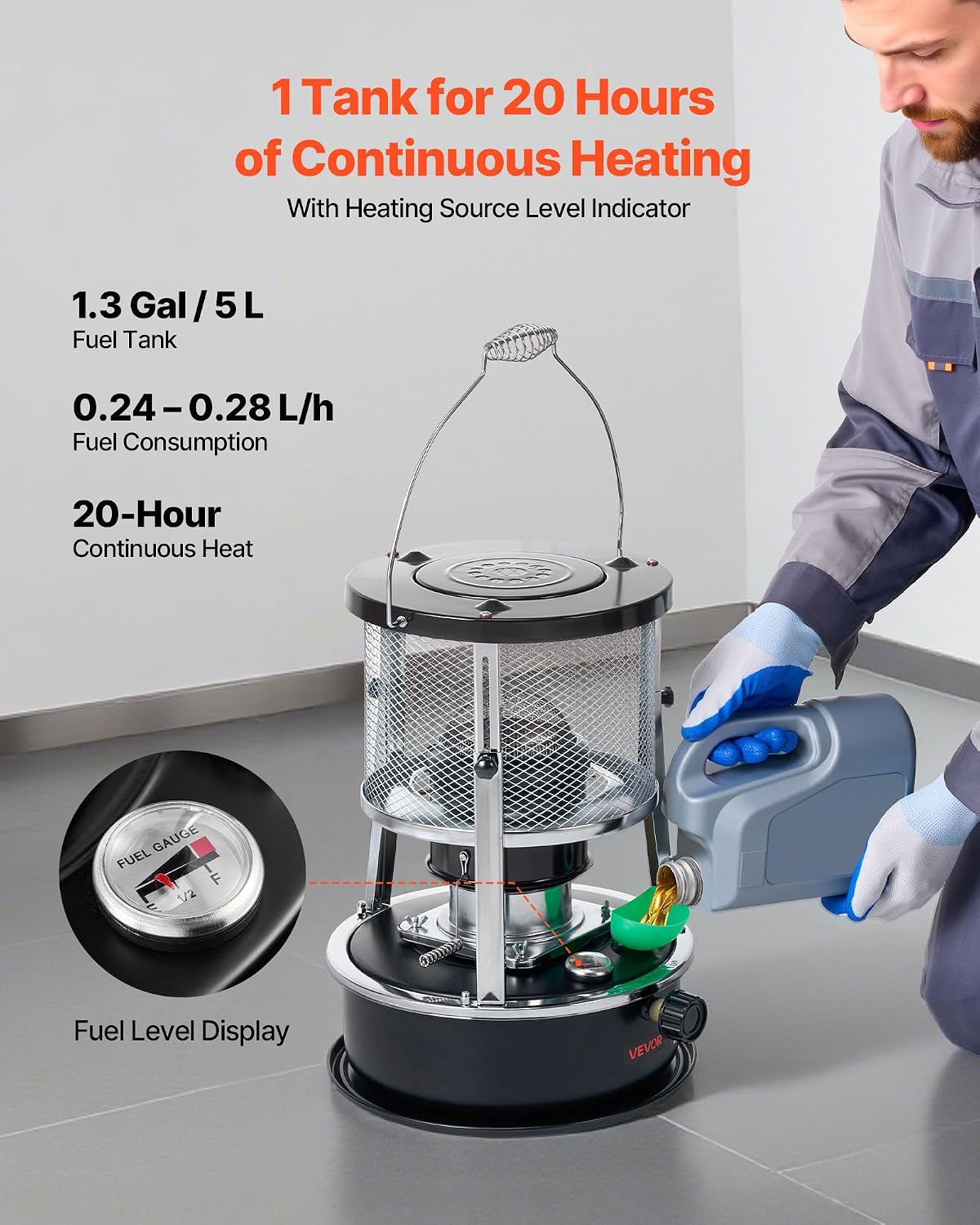 VEVOR 9000 BTU Portable Kerosene Heater & Stove, 2 In 1 Non-Electric Indoor Outdoor Heater With Adjustable Height & Flame & Easy Storage,for Camping_voghion.com