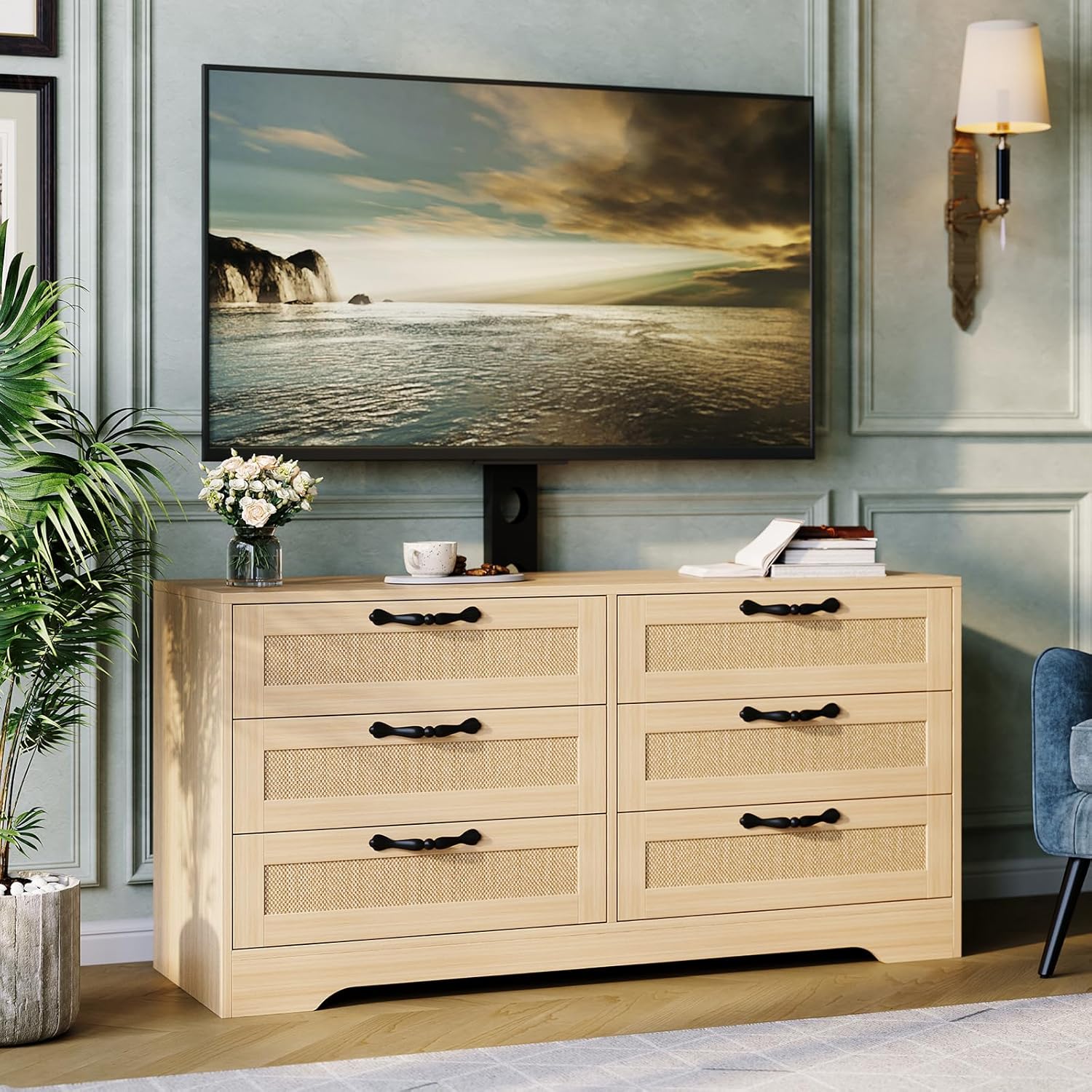 TV Stand with Mount 47.2" Entertainment Center 6-Drawer Dresser for 32-85 In  TV | eBay