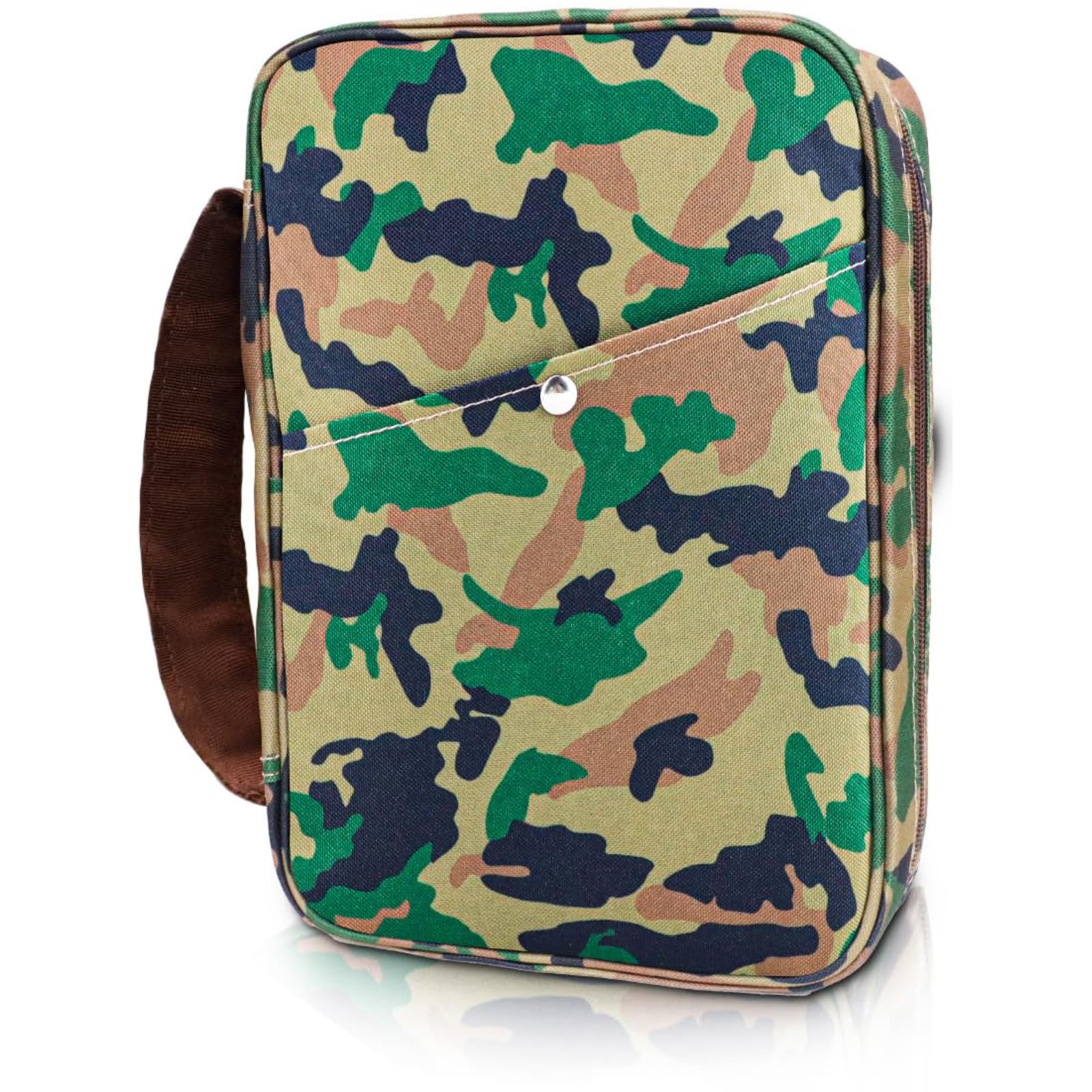 ZKOO Bible Cover with Durable Handle, Scripture Protector with Handle and Zippered Pocket, Christian Prayer Bag for Mother Lady Women Men Bible Study Accessories Supplies(Camouflage, 11" x8")