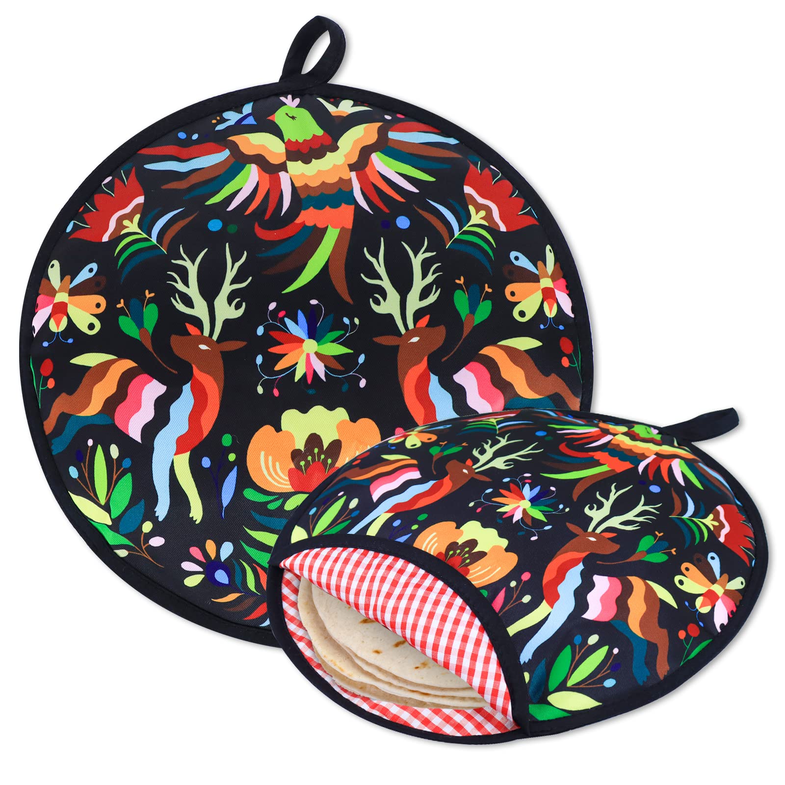 ZKOO 12" Tortilla Warmer Pouch, Insulated Tortillas Pouch for Tortillas, Tacos, Naan, Pizza Rolls, Microwavable Fabric Bag, Tortilla Warmer Keeps Food Warm for Up to 1 Hour (Black)