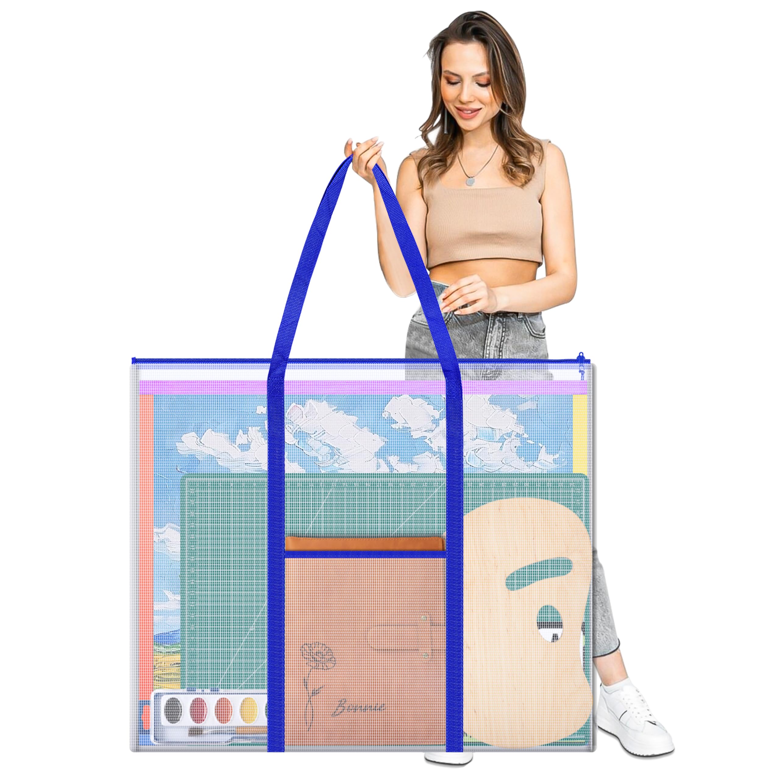 ZKOO Bulletin Board Poster Storage, Extra-Large Storage Chart Art Portfolio Bag 30 x 25 Inchs, Bulletin Board Sheet Organization for Bulletin Boards, Scrapbooks, Keepsake and Poster (30" X 25", Blue)