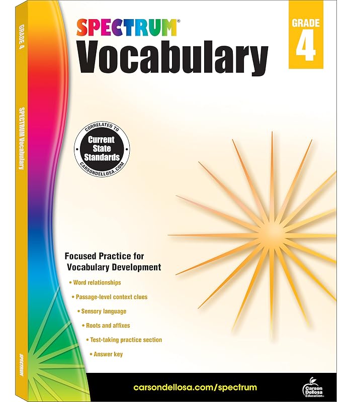 Spectrum Vocabulary Grade 4 Workbook, Ages 9 to 10, Grade 4 Vocabulary, Reading Comprehension Context Clues, Word Relationships, Sensory Language, Roots and Affixes - 160 Pages by Spectrum