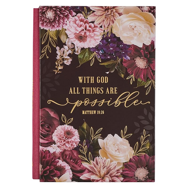 Christian Art Gifts LG Journal for Women with God All Things Possible Mathew 19:26 Bible Verse Inspirational Scripture Embossed Notebook Cream/Plum Vintage Floral Gold Foil, Quarter Bound, Satin Spine by Christian Art Gifts