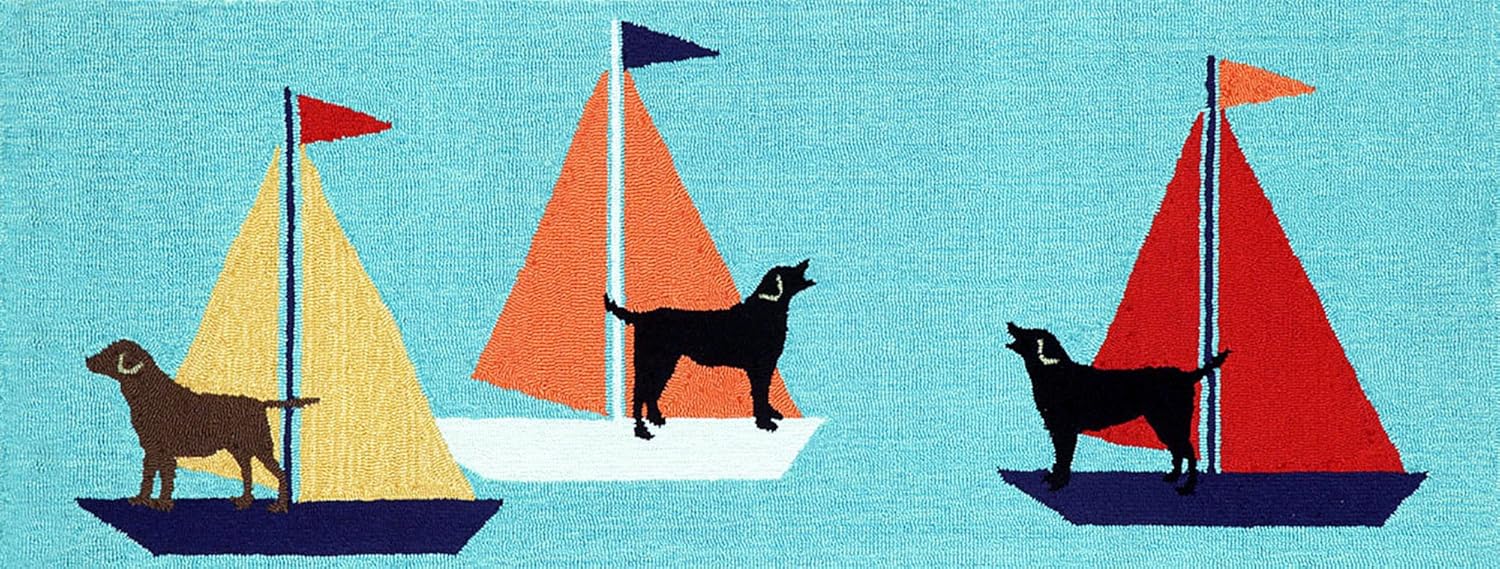 

Area Rugs - "Black Lab Bay" Hand Tufted Rug - 27" X 72" Runner - Indoor Outdoor - Labrador Retriever Rug