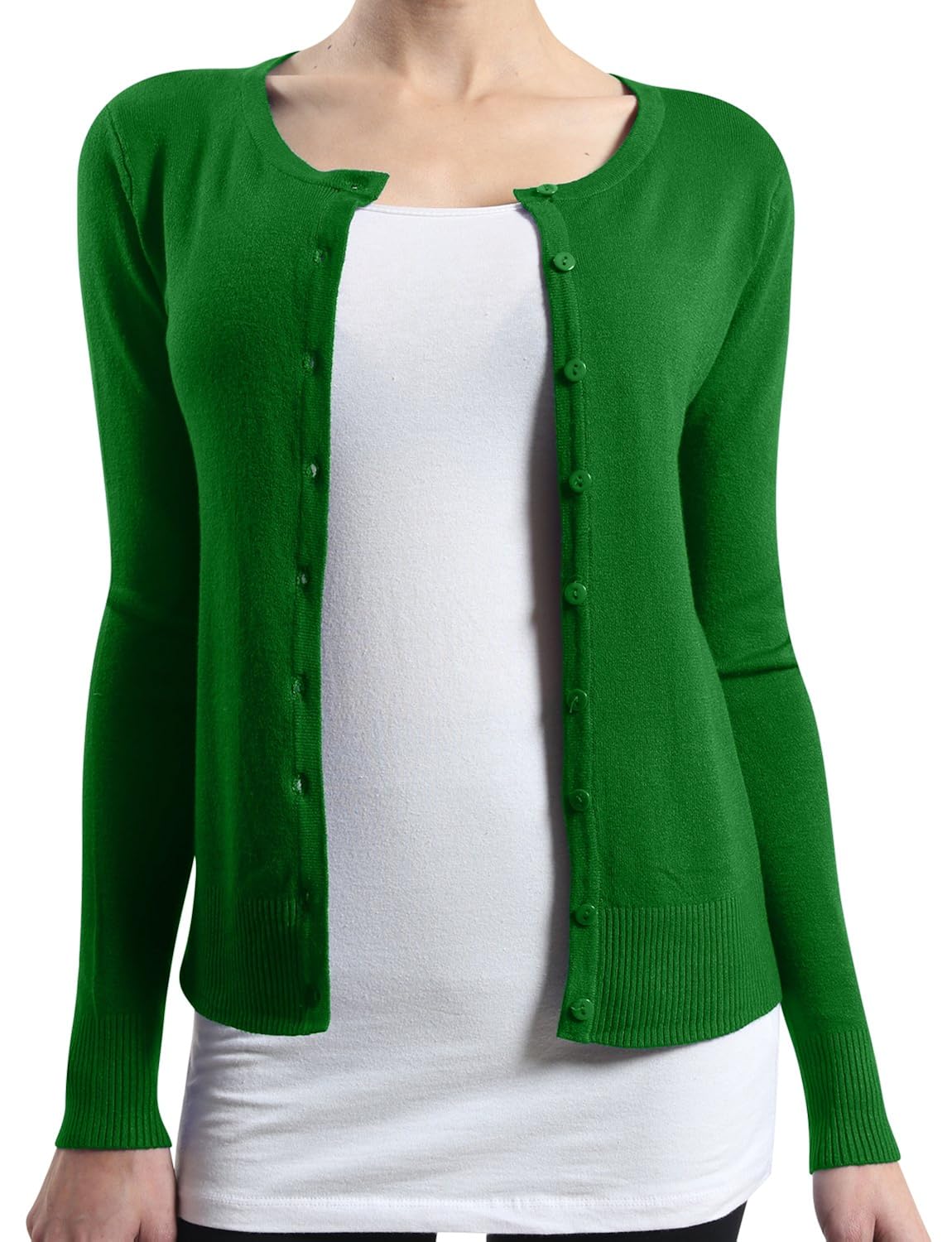 

LE3NO Womens Basic Round Neck Fine Knit Cardigan