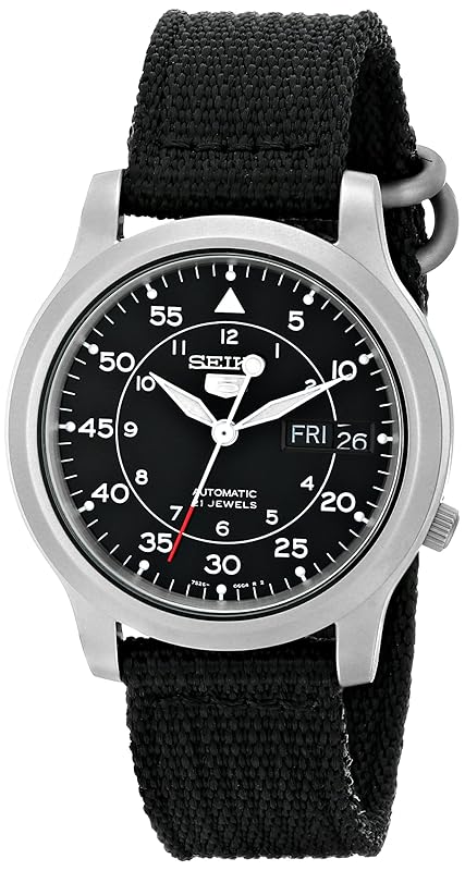 Seiko Men's SNK809 Seiko 5 Automatic Stainless Steel Watch with Black Canvas Strap by James Phelan