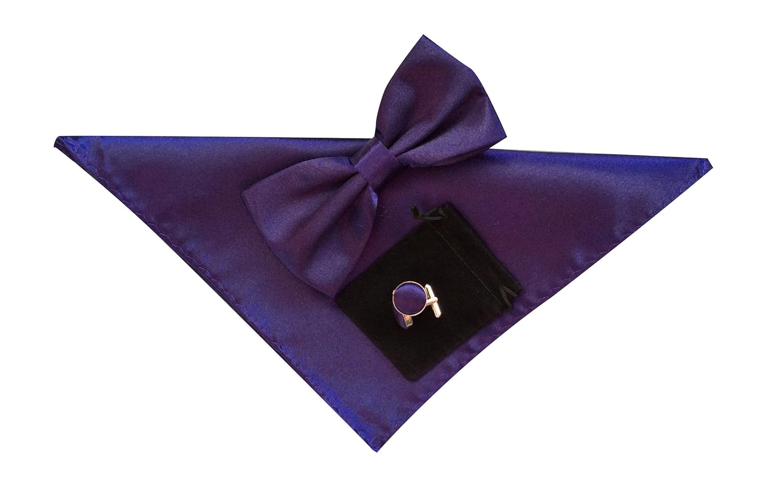 

Mens Bow Tie Handkerchief and Cuff links Set Plain Purple No39