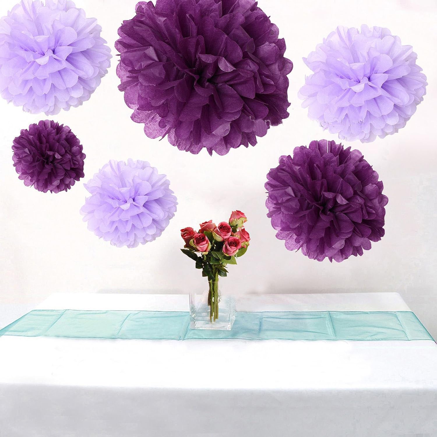 

12PCS Mixed Sizes Purple And Lavender Tissue Paper Flower Pom Poms Pompoms Wedding Birthday Party Decoration