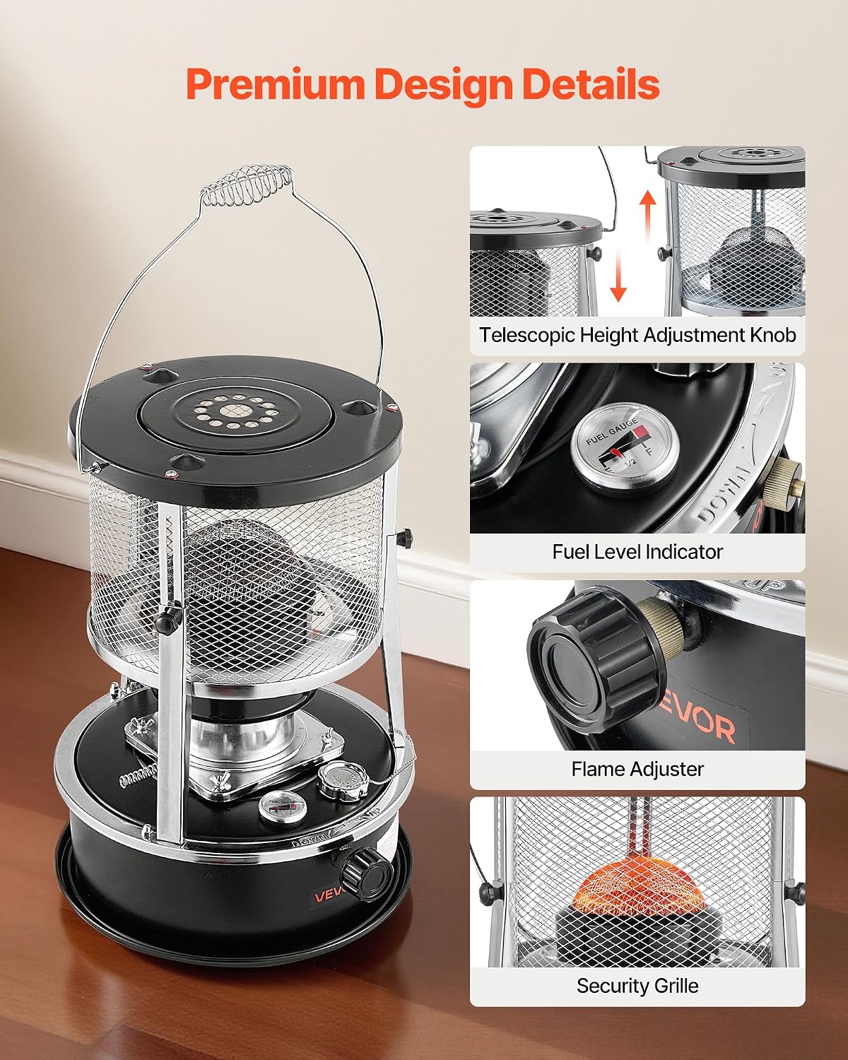 VEVOR 9000 BTU Portable Kerosene Heater & Stove, 2 In 1 Non-Electric Indoor Outdoor Heater With Adjustable Height & Flame & Easy Storage,for Camping_voghion.com
