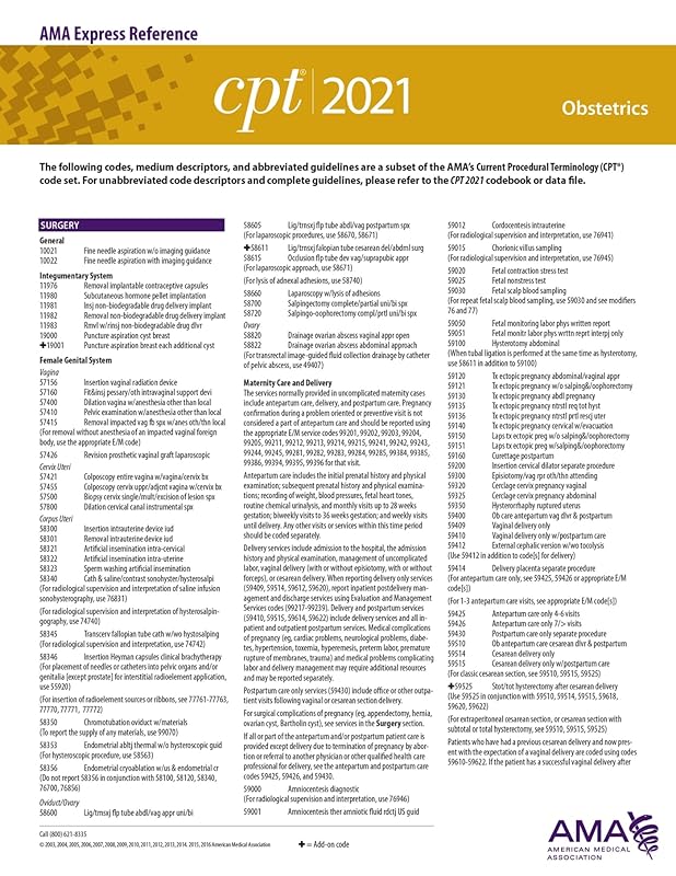 Obstetrics (CPT 2021 Express Reference Coding Card) by American Medical Association