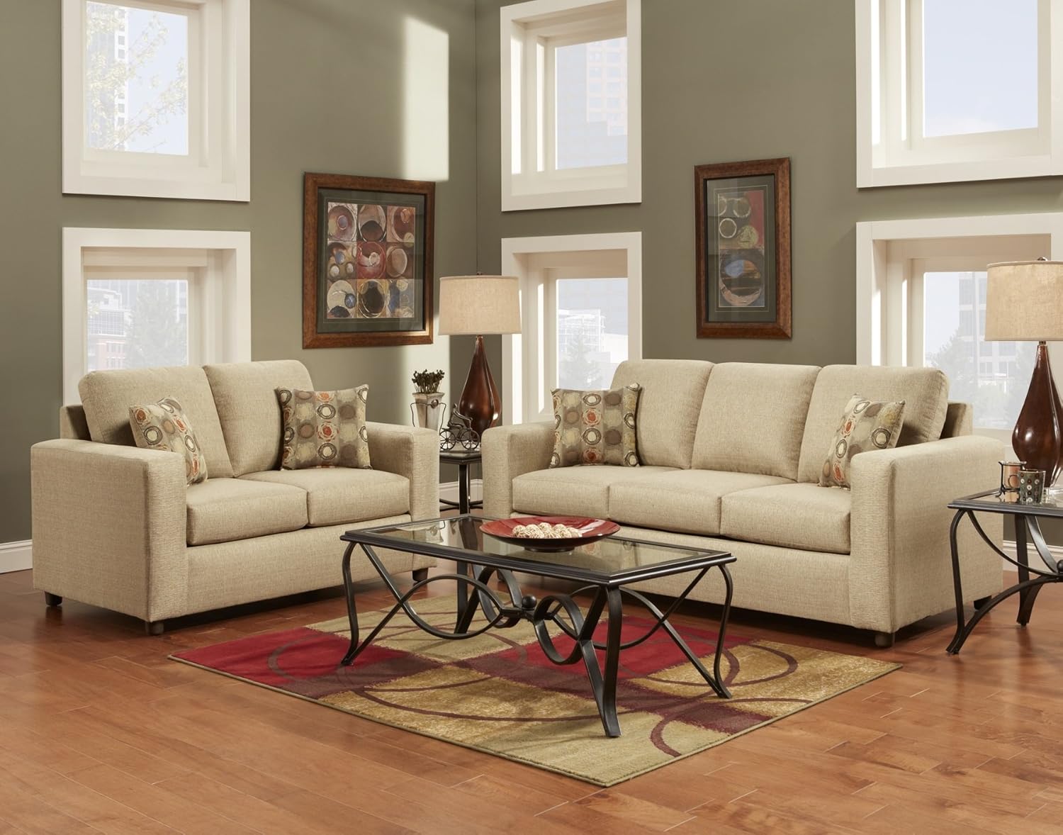 

Roundhill Furniture Fabric Sofa Loveseat Set with Pillows, Vivid Beige