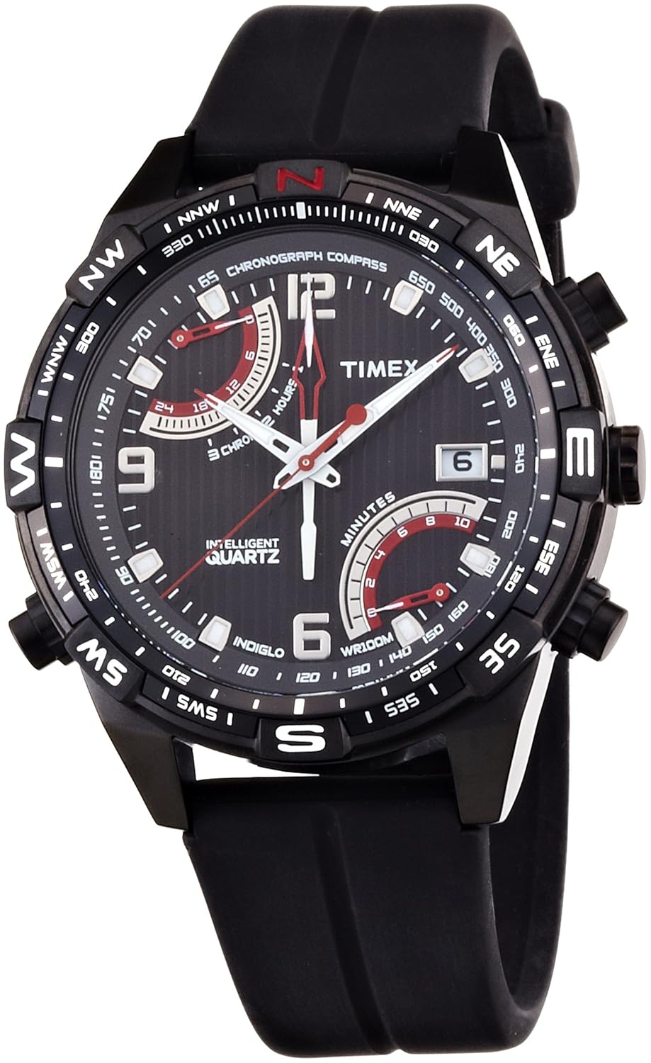 

Timex Intelligent Quartz Flyback Chronograph Compass Black Dial Black Silicone Strap T49865 Men