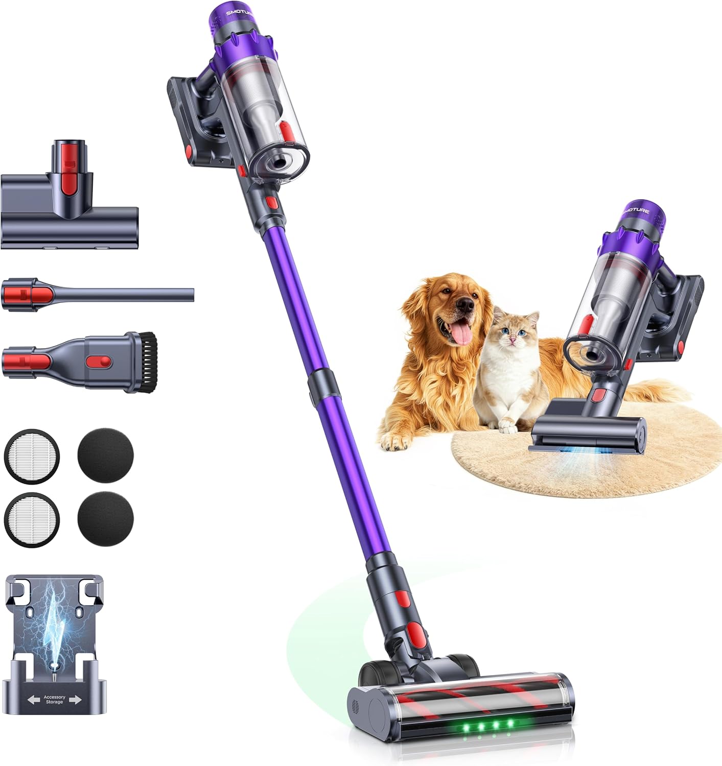 SMOTURE Cordless Vacuum Cleaner,50KPa Powerful Stick Vacuum Cleaner With 600W Motor,65 Min Runtime,Auto Mode,Detachable Battery,LED Touch Screen_voghion.com
