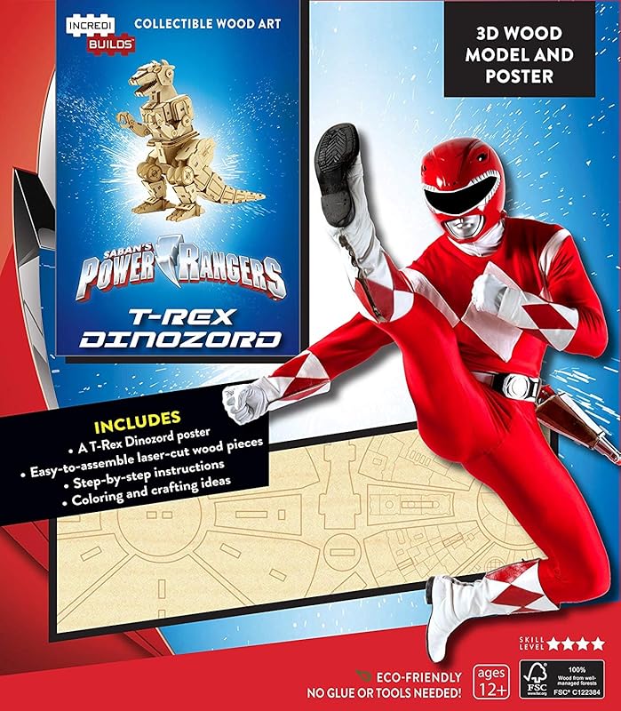 IncrediBuilds: Power Rangers: T-Rex Dinozord 3D Wood Model and Poster by Insight Editions