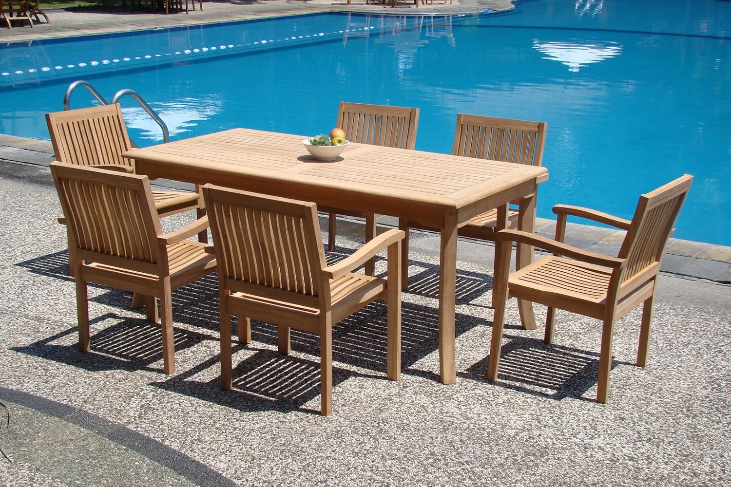 

Grade-A Teak Wood Luxurious Dining Set Collections: 7 pc - 71" Rectangle Table And 6 Leveb Stacking Arm Chairs