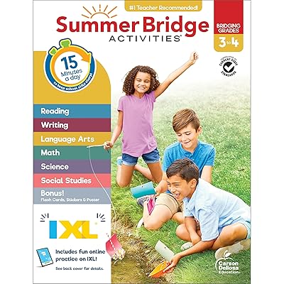 Summer Bridge Activities 3rd to 4th Grade Workbook, Activity Book With Math, Language Arts, Reading Comprehension, Science, Social Studies, Writing, Fitness, Flash Cards, Stickers and More