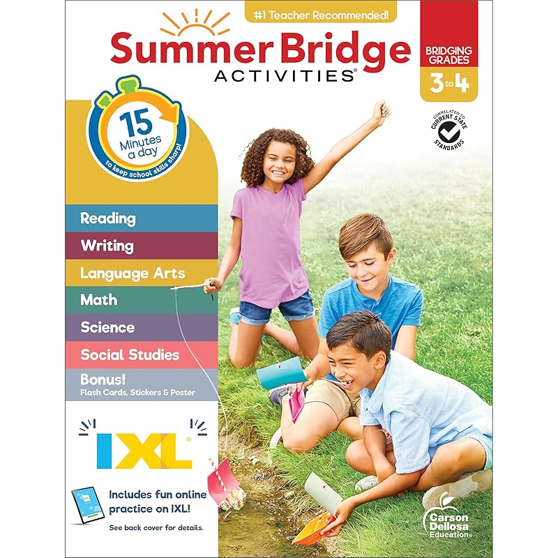 Summer Bridge Activities 3rd to 4th Grade Workbook, Activity Book With Math, Language Arts, Reading Comprehension, Science, Social Studies, Writing, Fitness, Flash Cards, Stickers and More by Summer Bridge Activities