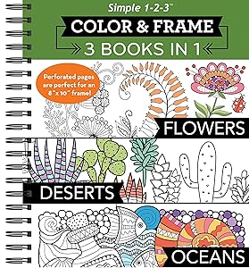 Color & Frame - 3 Books In 1 - Flowers, Deserts, Oceans (Adult Coloring Book)