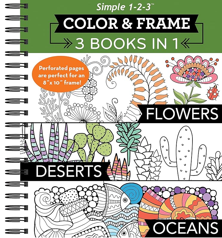 Color & Frame - 3 Books In 1 - Flowers, Deserts, Oceans (Adult Coloring Book) by New Seasons