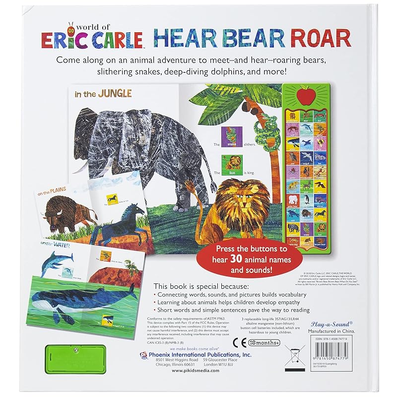 World of Eric Carle, Hear Bear Roar 30-Button Animal Sound Book - Great for First Words - PI Kids by Editors of Phoenix International Publications