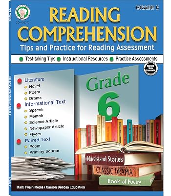 Grade 6 Reading Comprehension Workbook―Literature, Novels, Poetry, Science and Newspaper Articles, Speeches, and Memoirs With Reading Assessment Practice, ELA for Homeschool or Classroom (64 pgs)