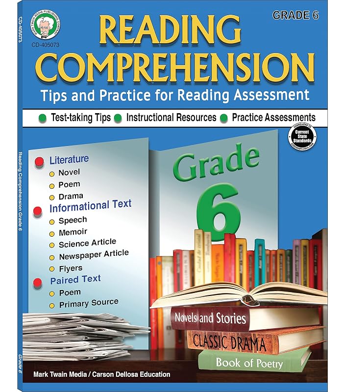 Grade 6 Reading Comprehension Workbook―Literature, Novels, Poetry, Science and Newspaper Articles, Speeches, and Memoirs With Reading Assessment Practice, ELA for Homeschool or Classroom (64 pgs) by Schyrlet Cameron