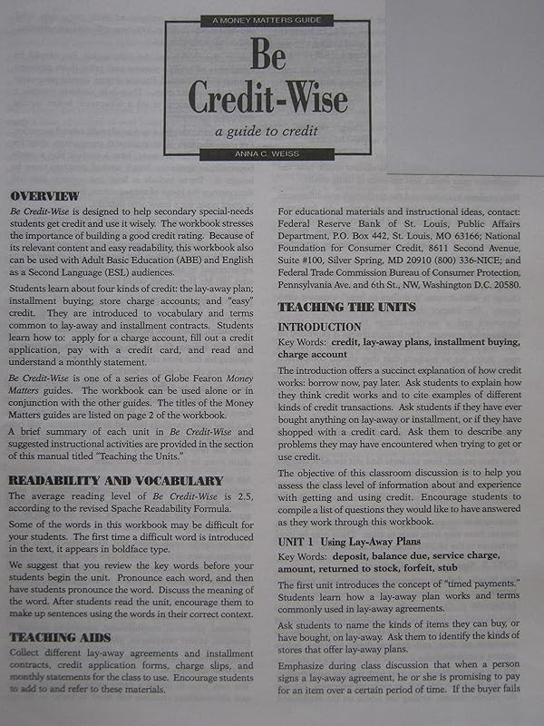 Money Matters Guides: Be Credit-Wise by Globe Fearon