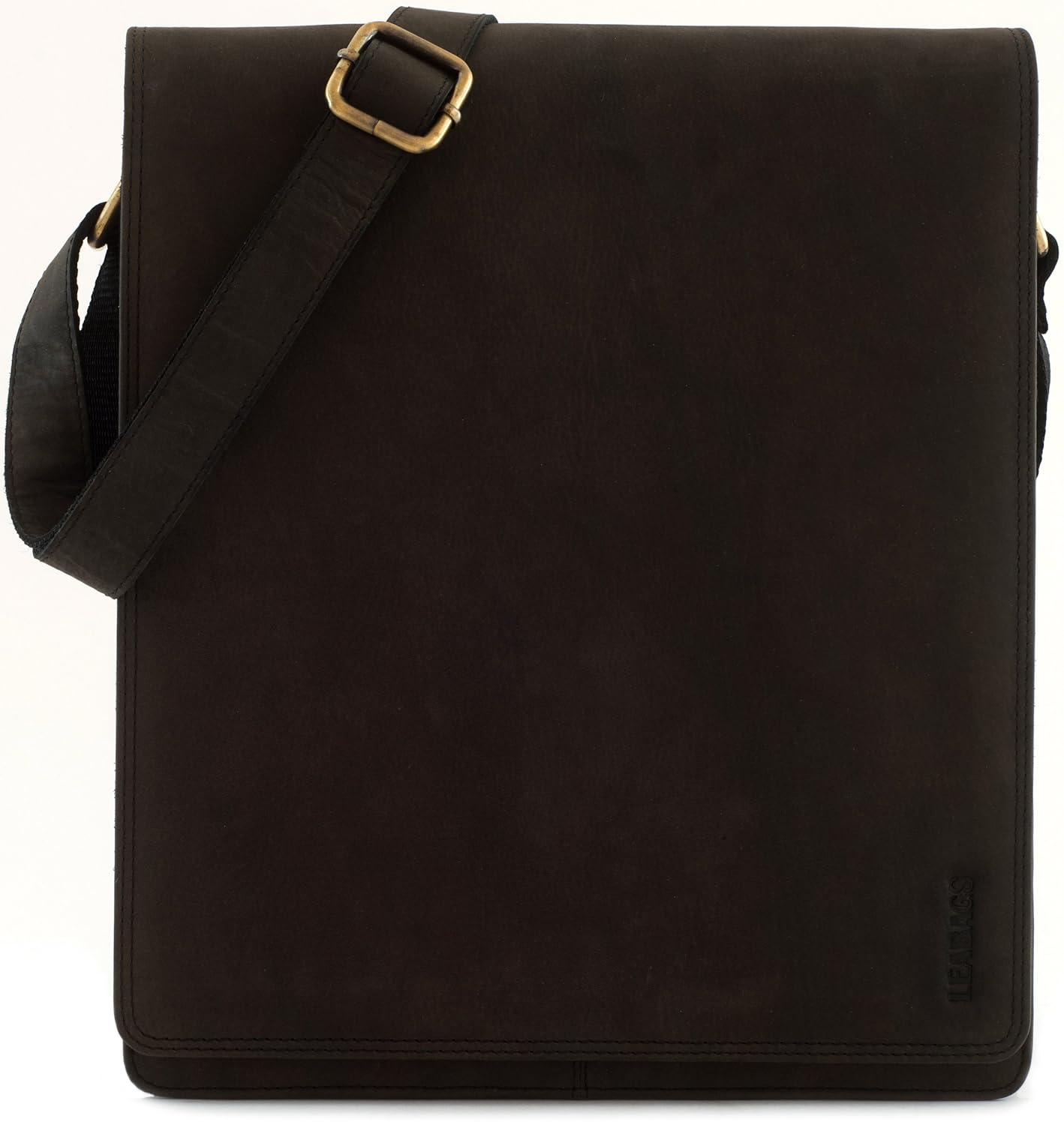 

LEABAGS - Unisex Leather Cross Body Flapover Shoulder Bag "LONDON" Vintage Style made of Genuine Buffalo Leather